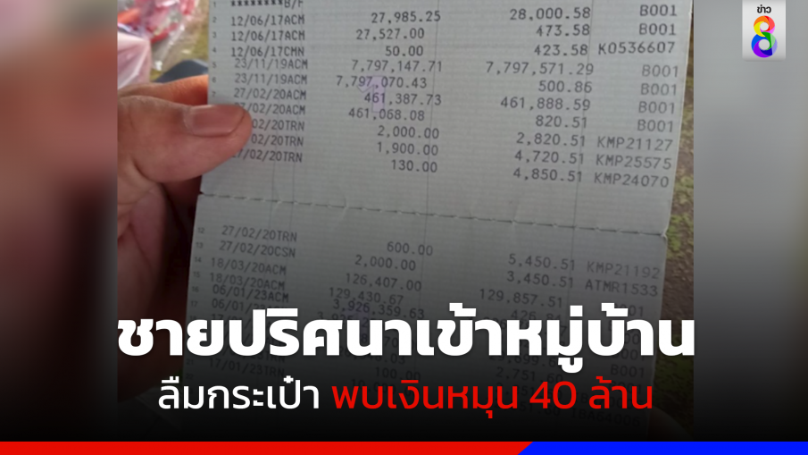 ชายปริศนาเข้าหมู่บ้าน ลืมกระเป๋า พบเงินหมุน 40 ล้าน