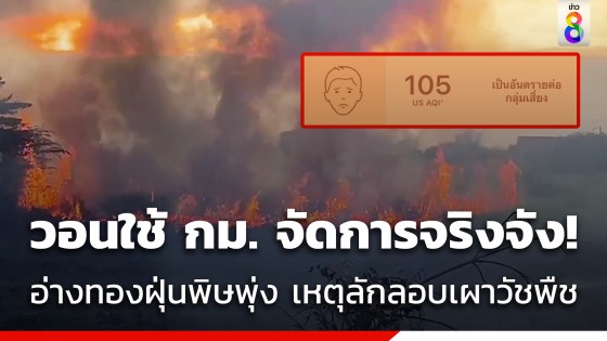 อ่างทองฝุ่น PM2.5 เกินมาตรฐาน 7 อำเภอ เหตุเผาวัชพืชที่โล่งแจ้ง วอนหน่วยงานใช้ กม. จัดการจริงจัง